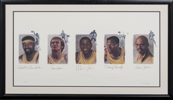 Los Angeles Lakers Legends Signed & Framed 42x26 Artwork: Chamberlain, West, Johnson, Baylor & Abdul-Jabbar (JSA)